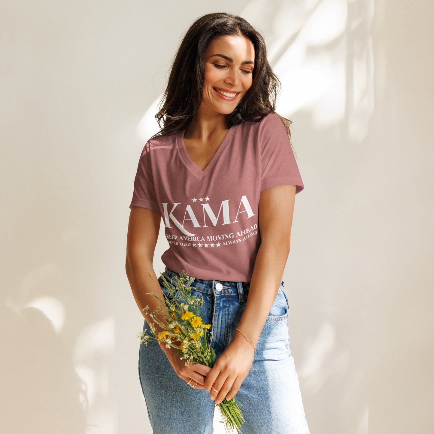 KAMA KEEP AMERICA MOVING AHEAD™ RELEXED V-NECK SHIRT